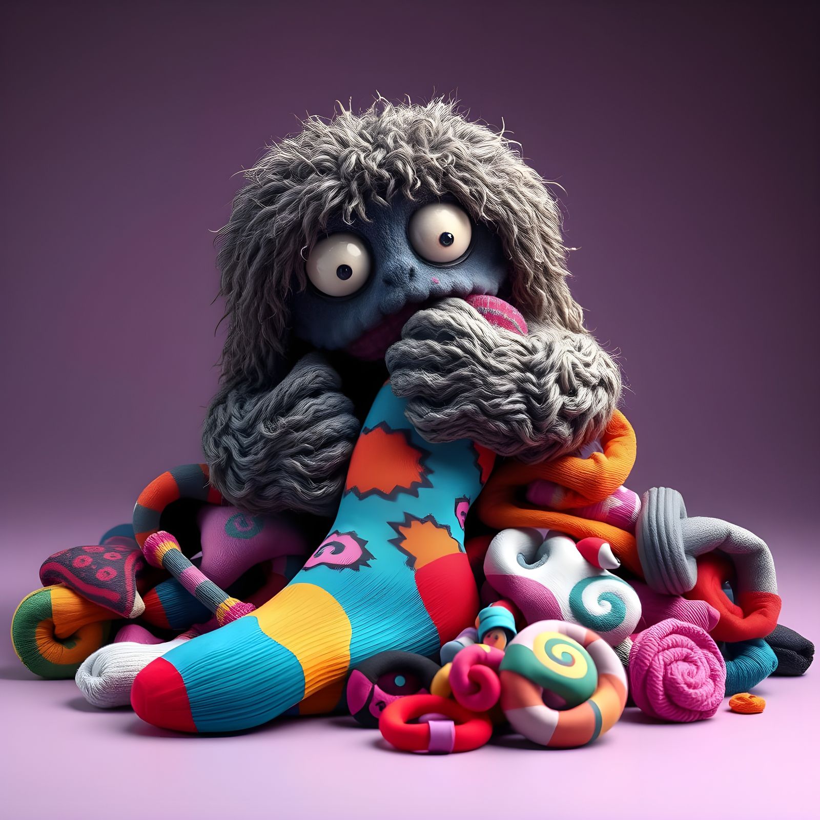 Woolly Sock Monster Steals 80s Neon Socks
