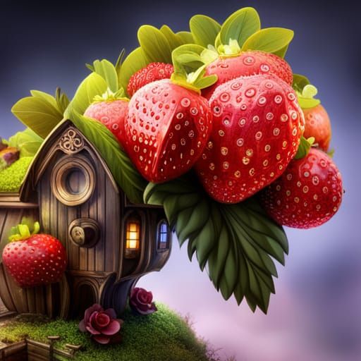 Fantasy Strawberry House Village in Lush Garden