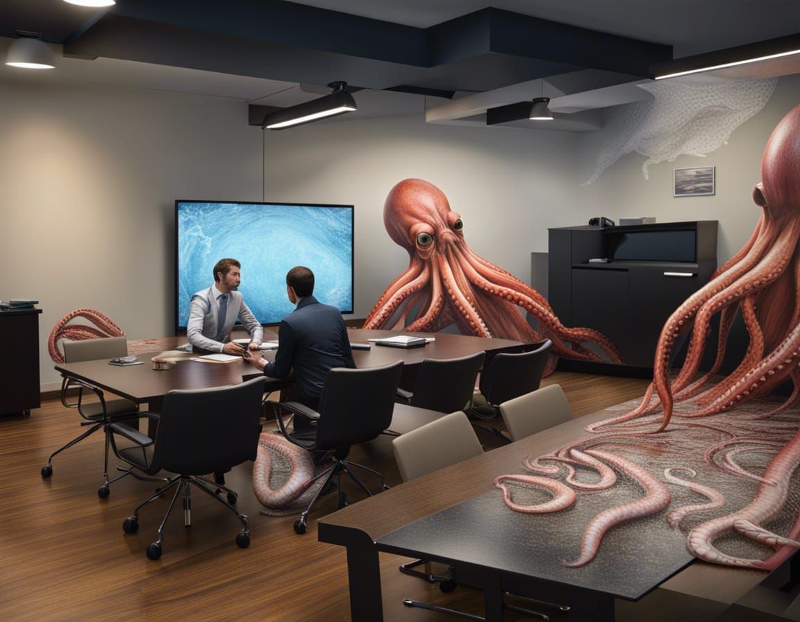 Giant Squid Invades Conference Room in Hyperrealistic Horror