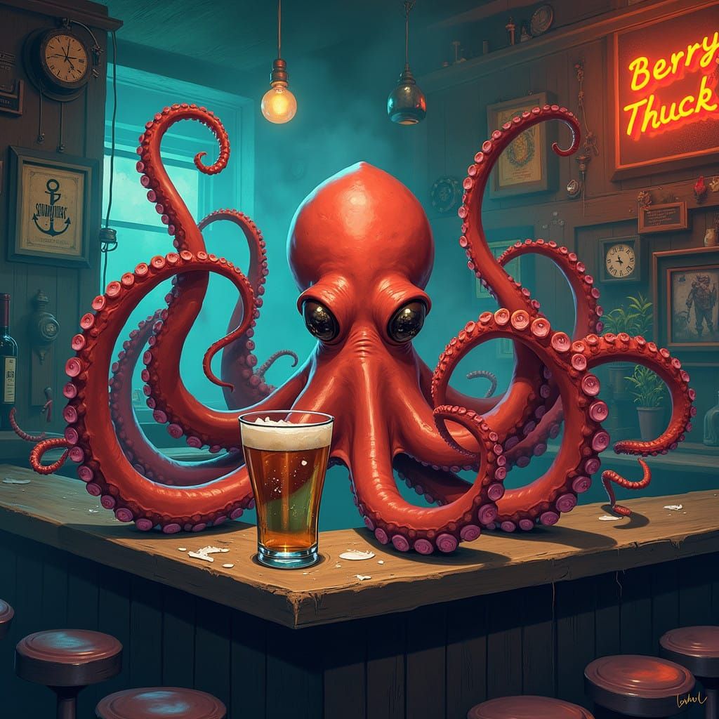 Octopus in a Smoky, Neon Bar Fight