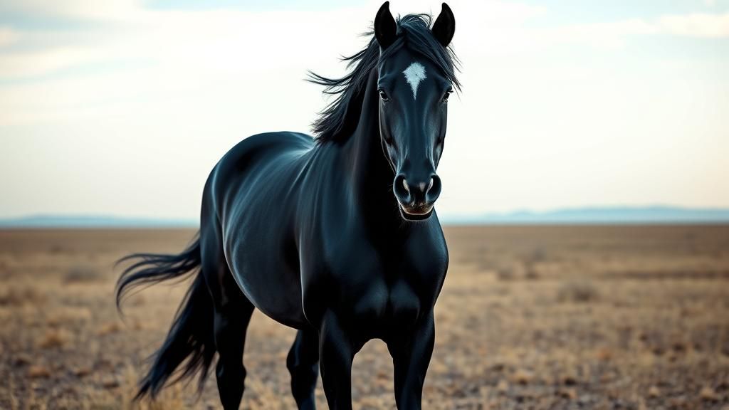 Black Mustang Stallion in Open Plain