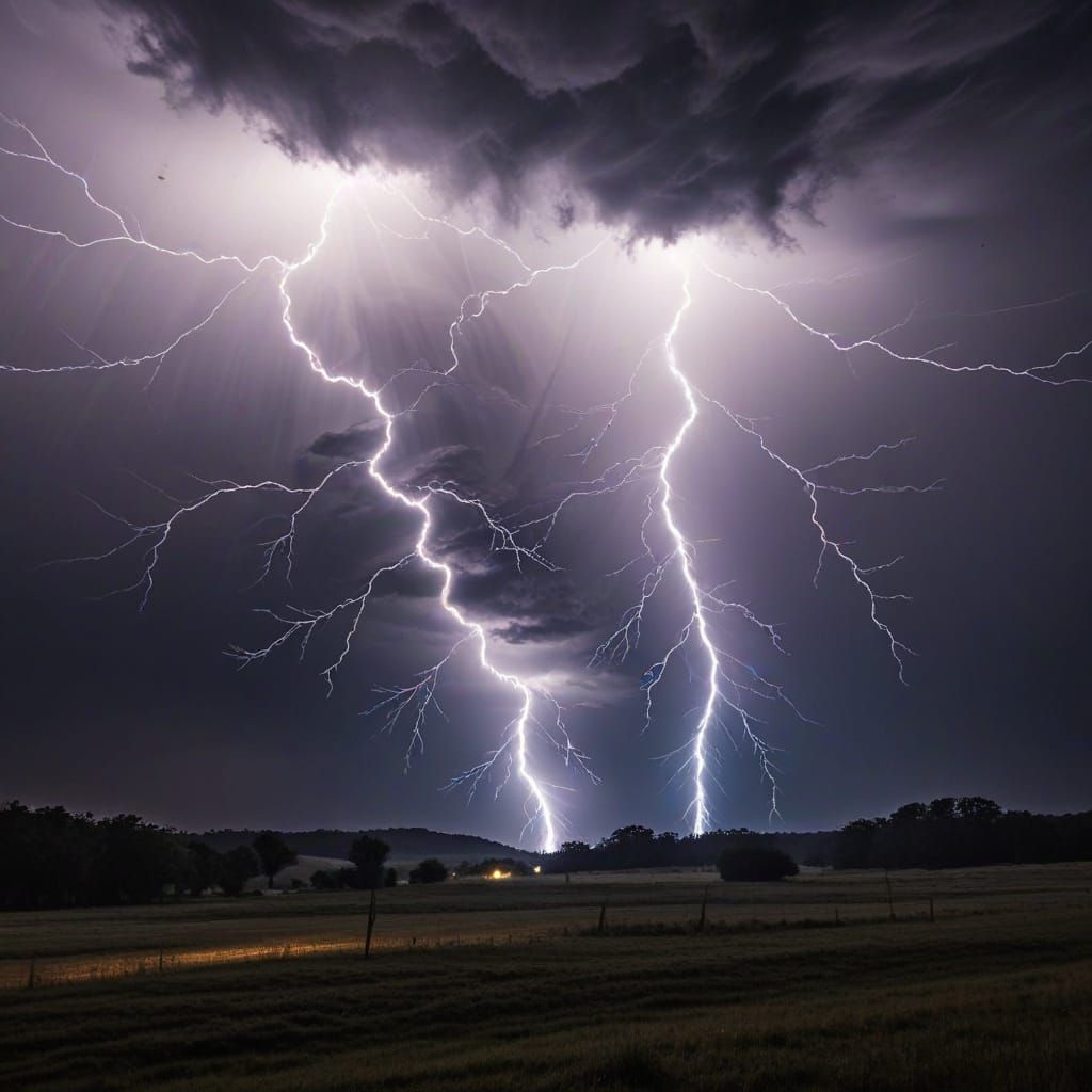 Dramatic Lightning Strikes Against Dark Sky