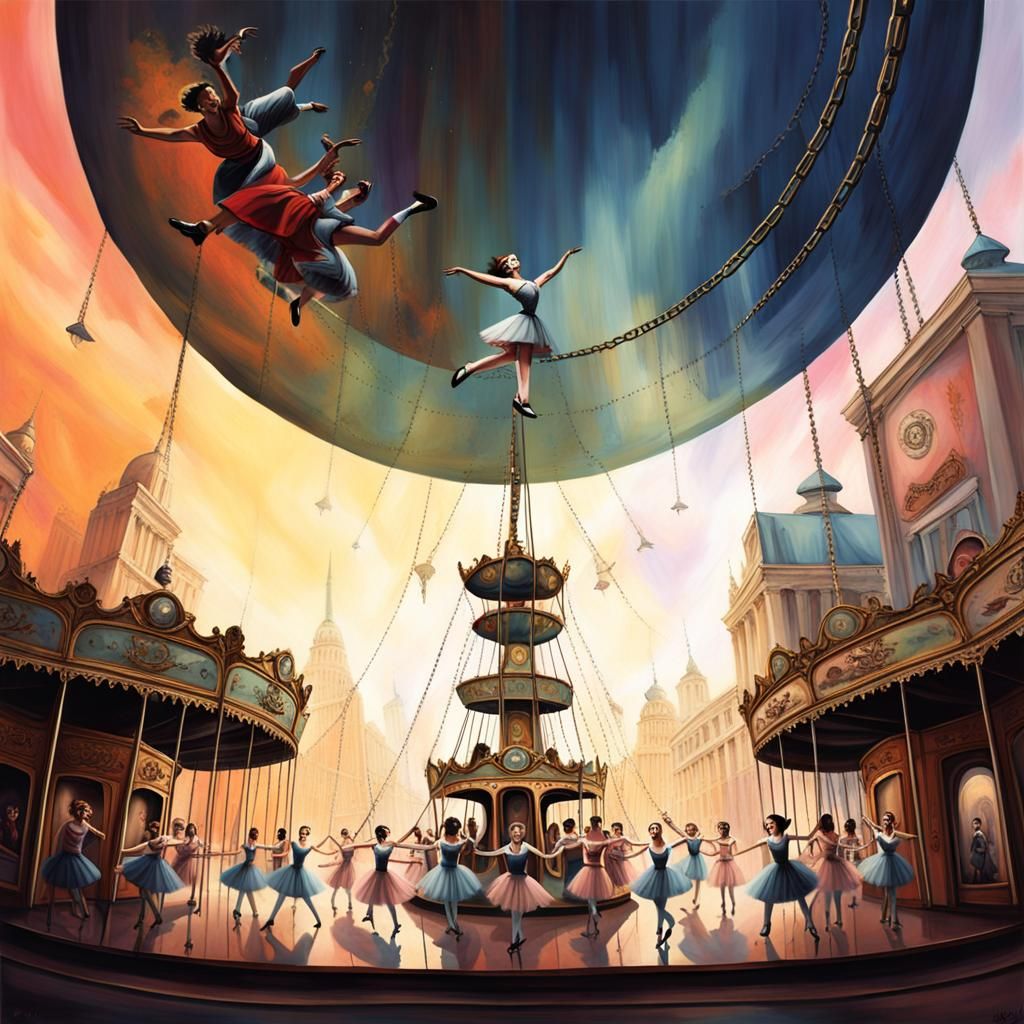 Lowbrow juxtapoz art with surrealistic elements,group of joyful children standing in a circle around a captivating figur...