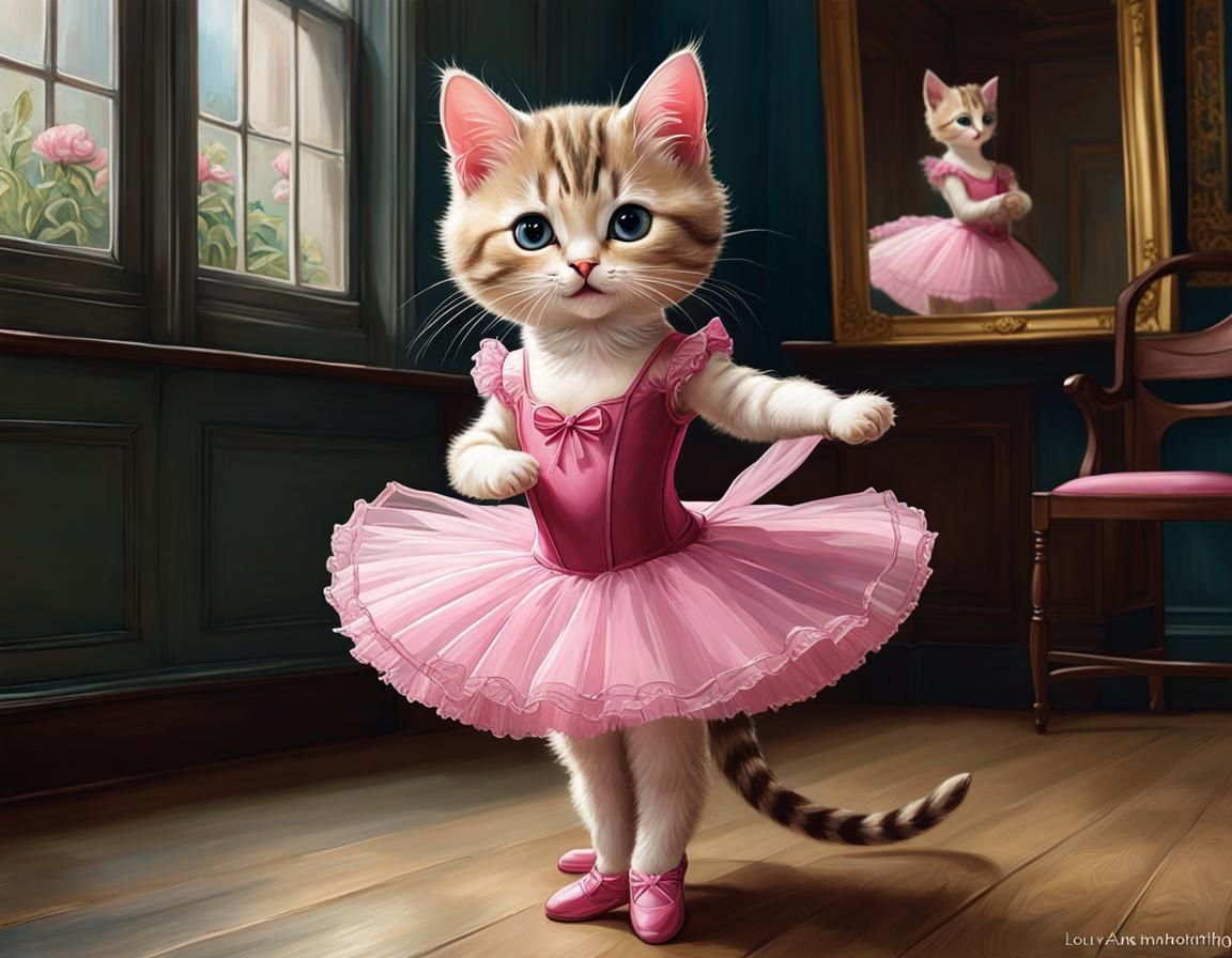 Ballerina Kitten in Ballet Studio: Detailed Art