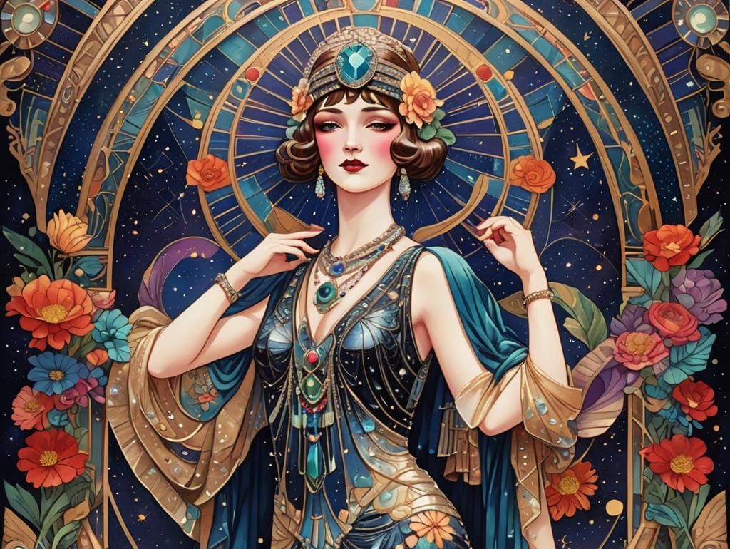 Art Deco Burlesque Star in Astral Setting