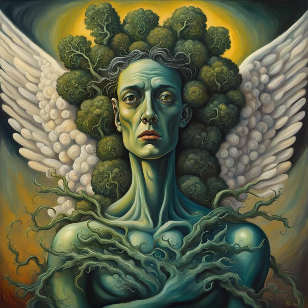 Surreal Biblical Angel with Kale Wings