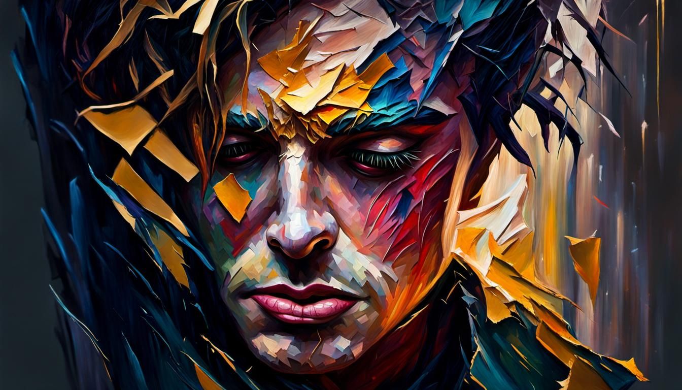 Expressionist Portrait of Grief in Oil