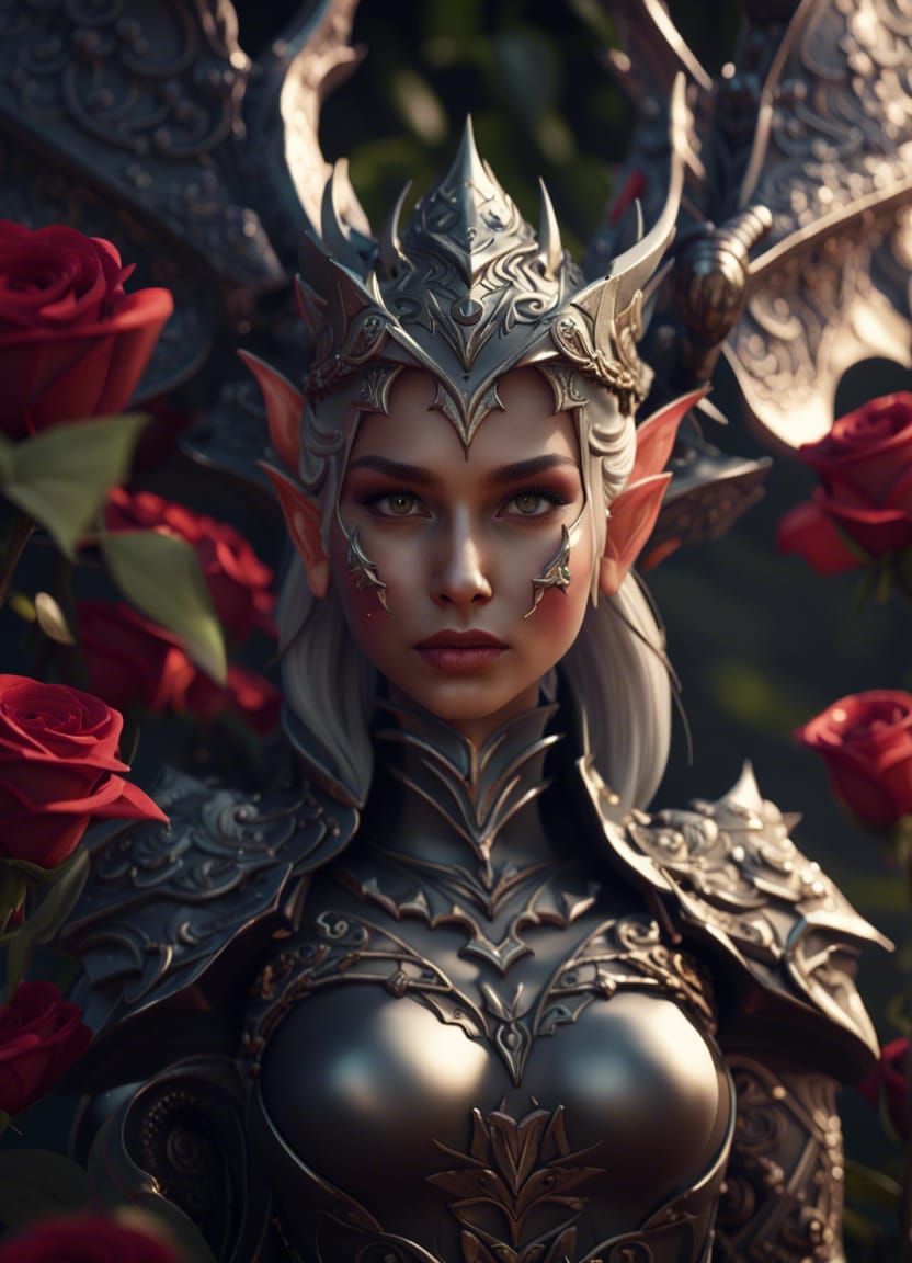 Elven Women with Roses in Fantasy Landscape
