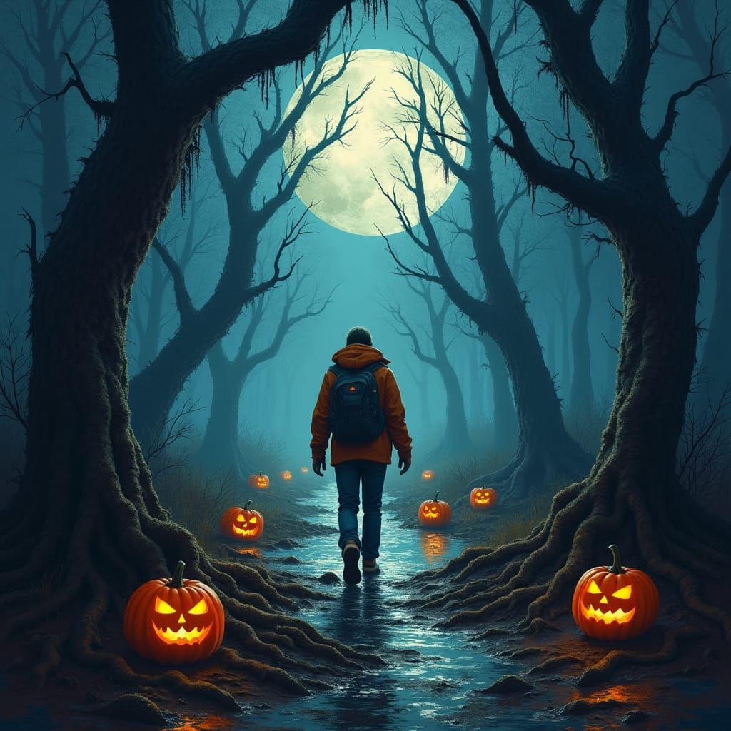 Eerie Halloween Hike in Misty Swamp Forest