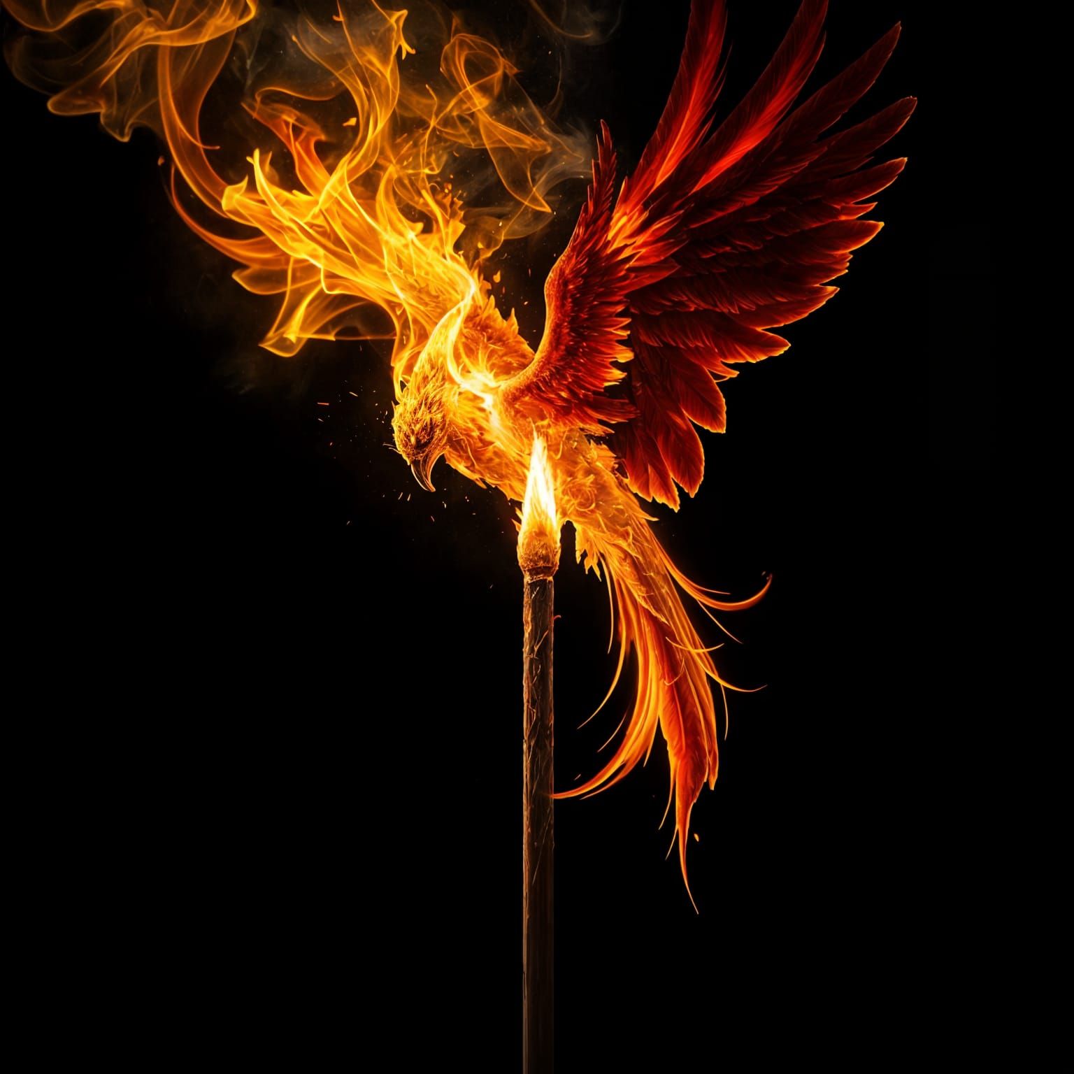 Majestic Phoenix Rising from Burning Embers