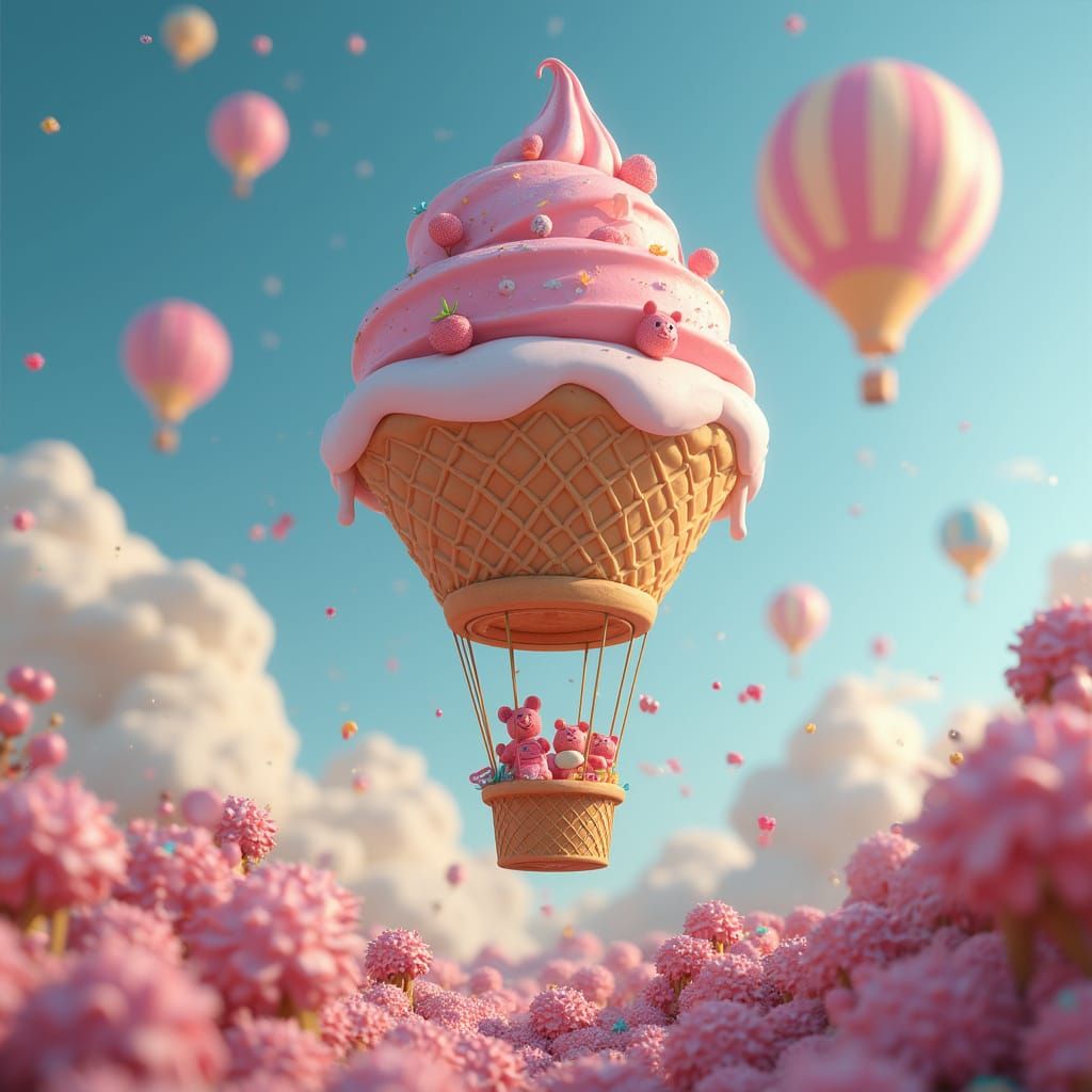 Ice Cream Balloon Over Candy Land: Matte Painting