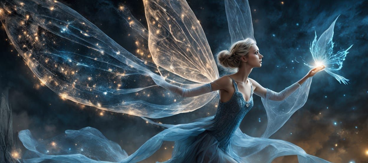 Fairy in Spectral Night Sky