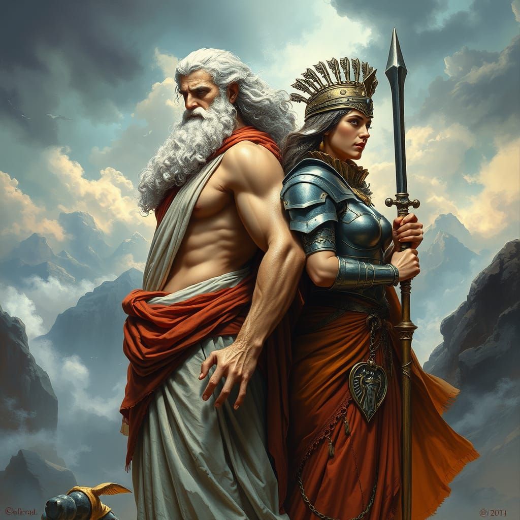 Zeus and Athena Clash on Olympus: Mystical Realism