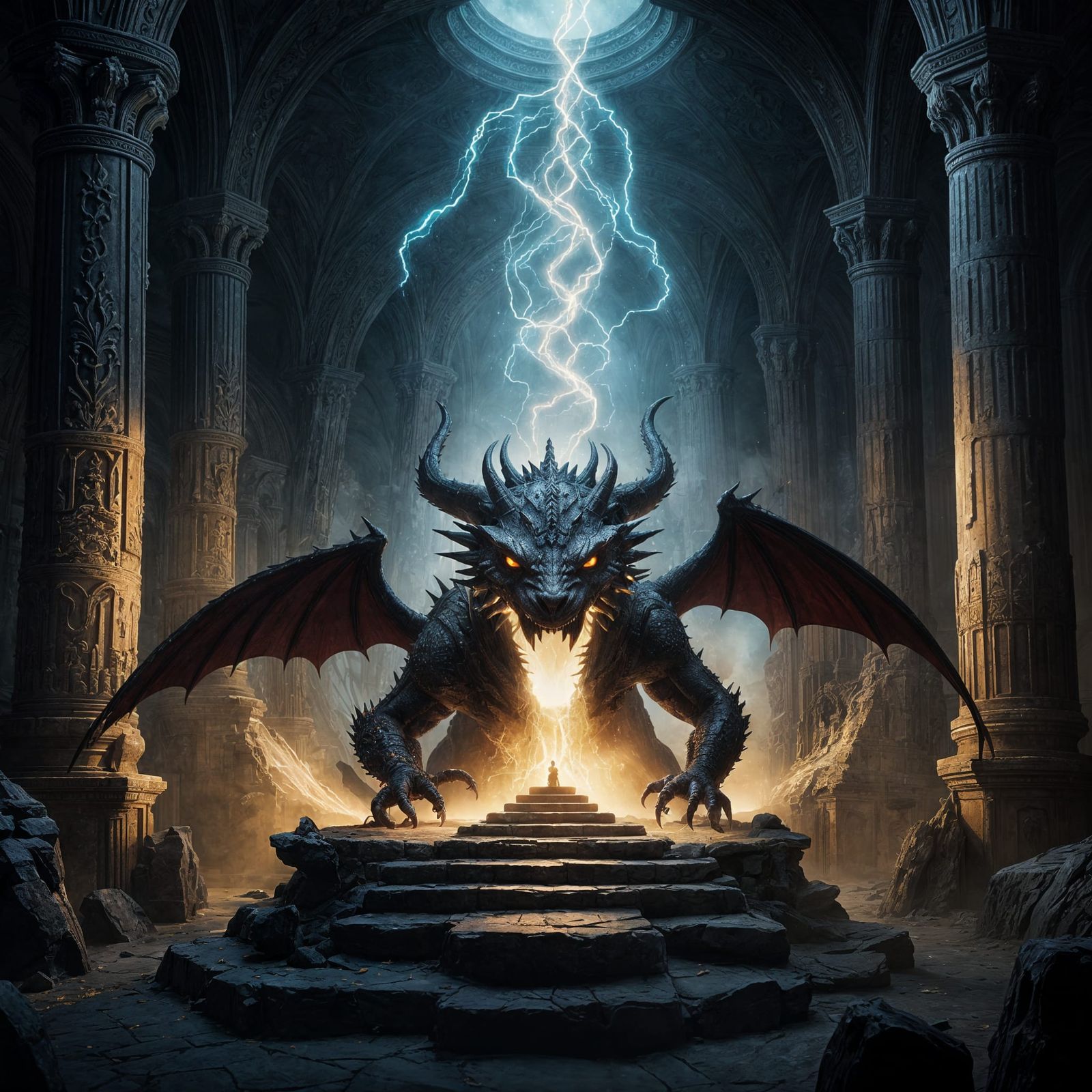 Ethereal Dragon Helm Awaits Ancient Temple's Last Light