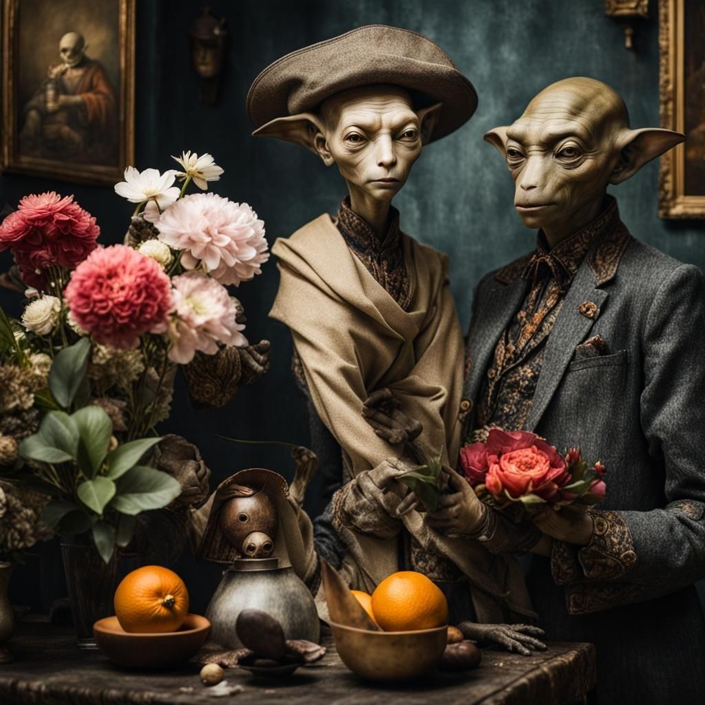 Surreal Alien Restaurant Celebration in Magical Realism