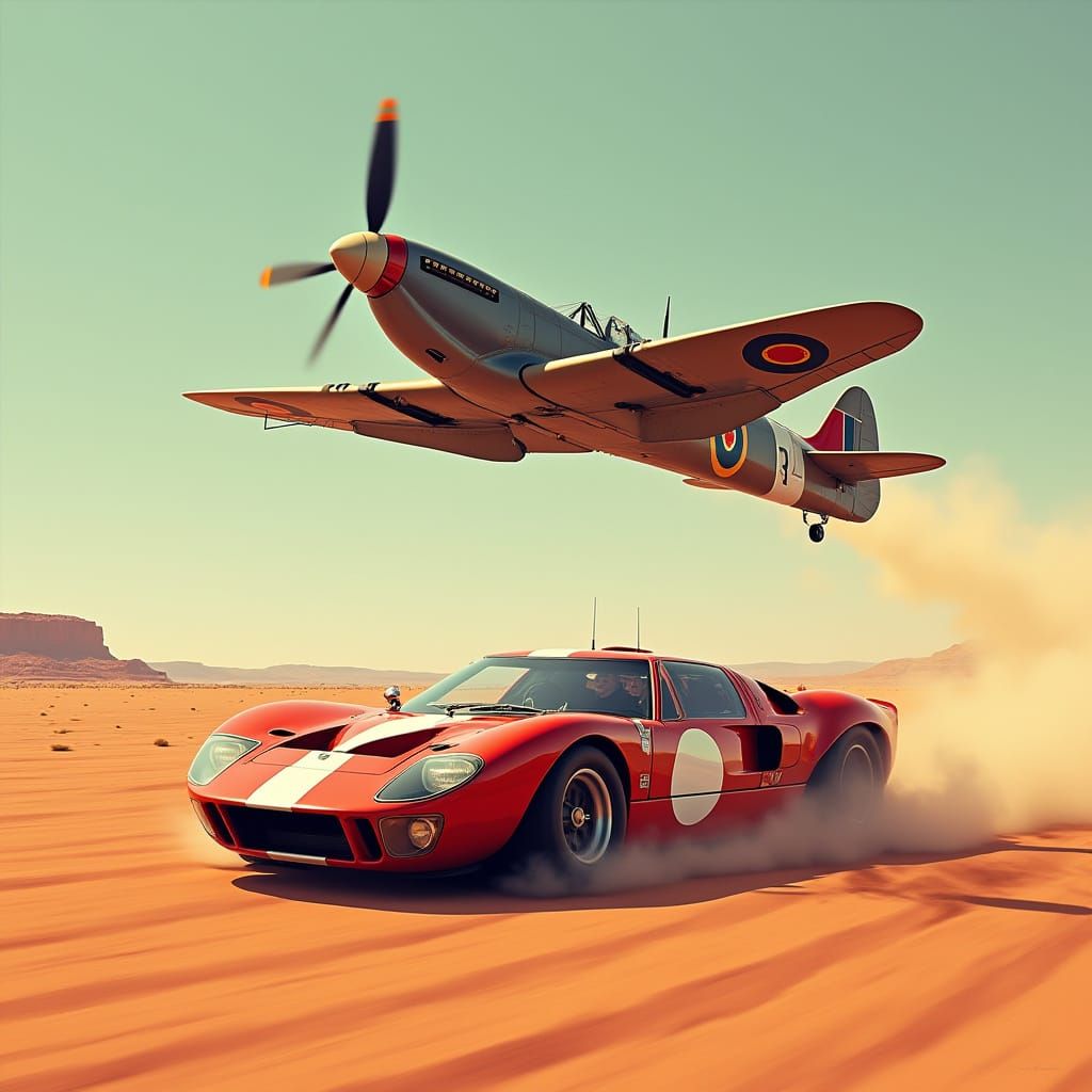 Hyperealistic Spitfire Descends Upon a Vibrant Red Ford GT40...