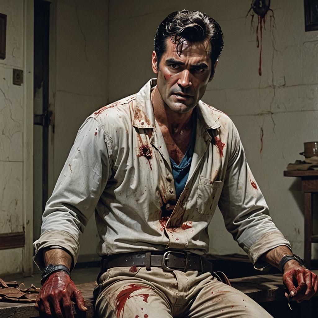 Terrified Ash Williams in Asylum, Sinister Art