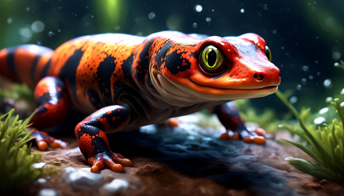 A Disney Pixar style Salamander, Posing and looking into the camera.