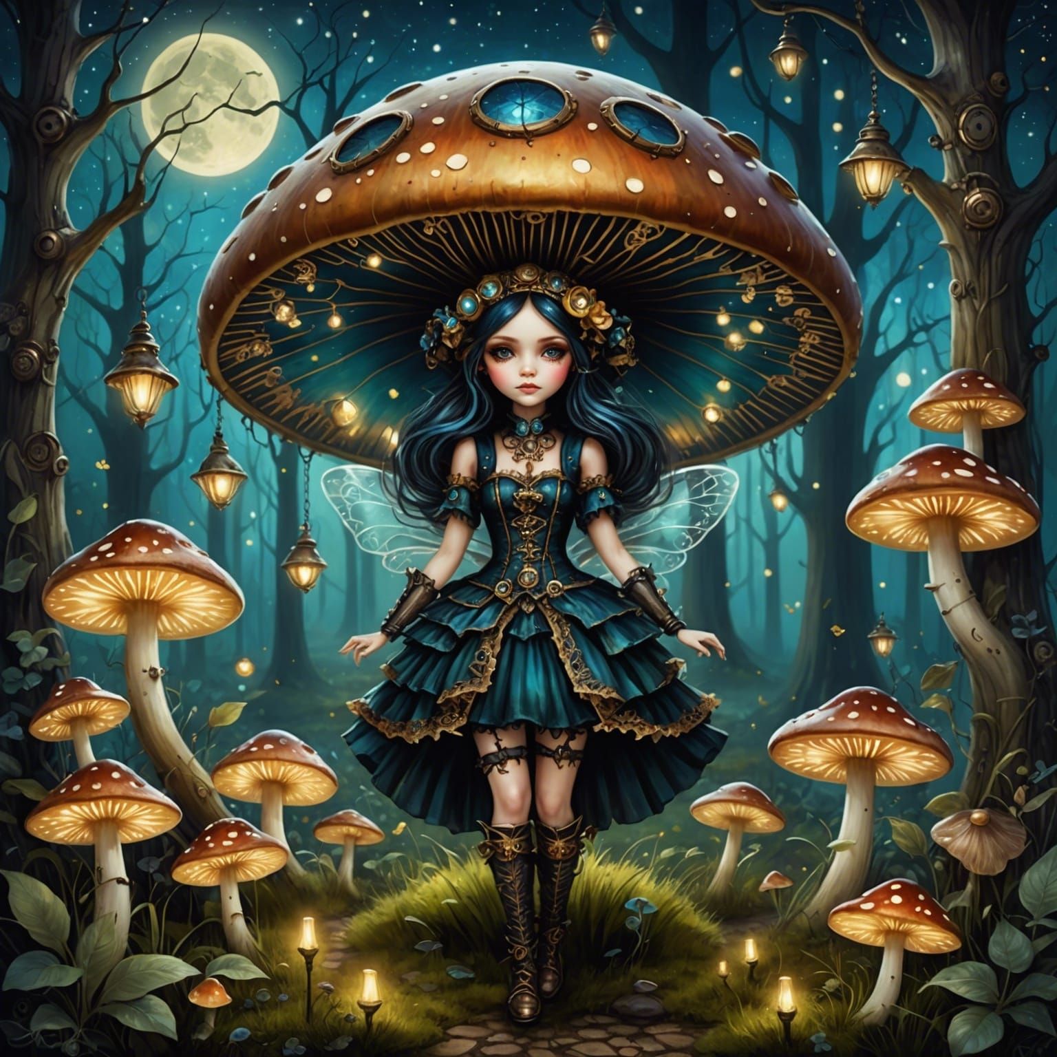 Steampunk Fairy in Gothic Mushroom Forest