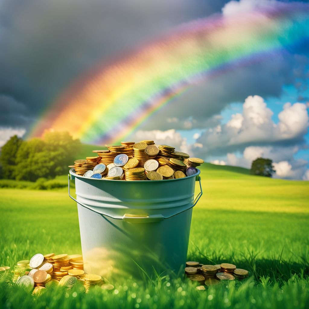 Rainbow Connects Sky to Bucket of Gold