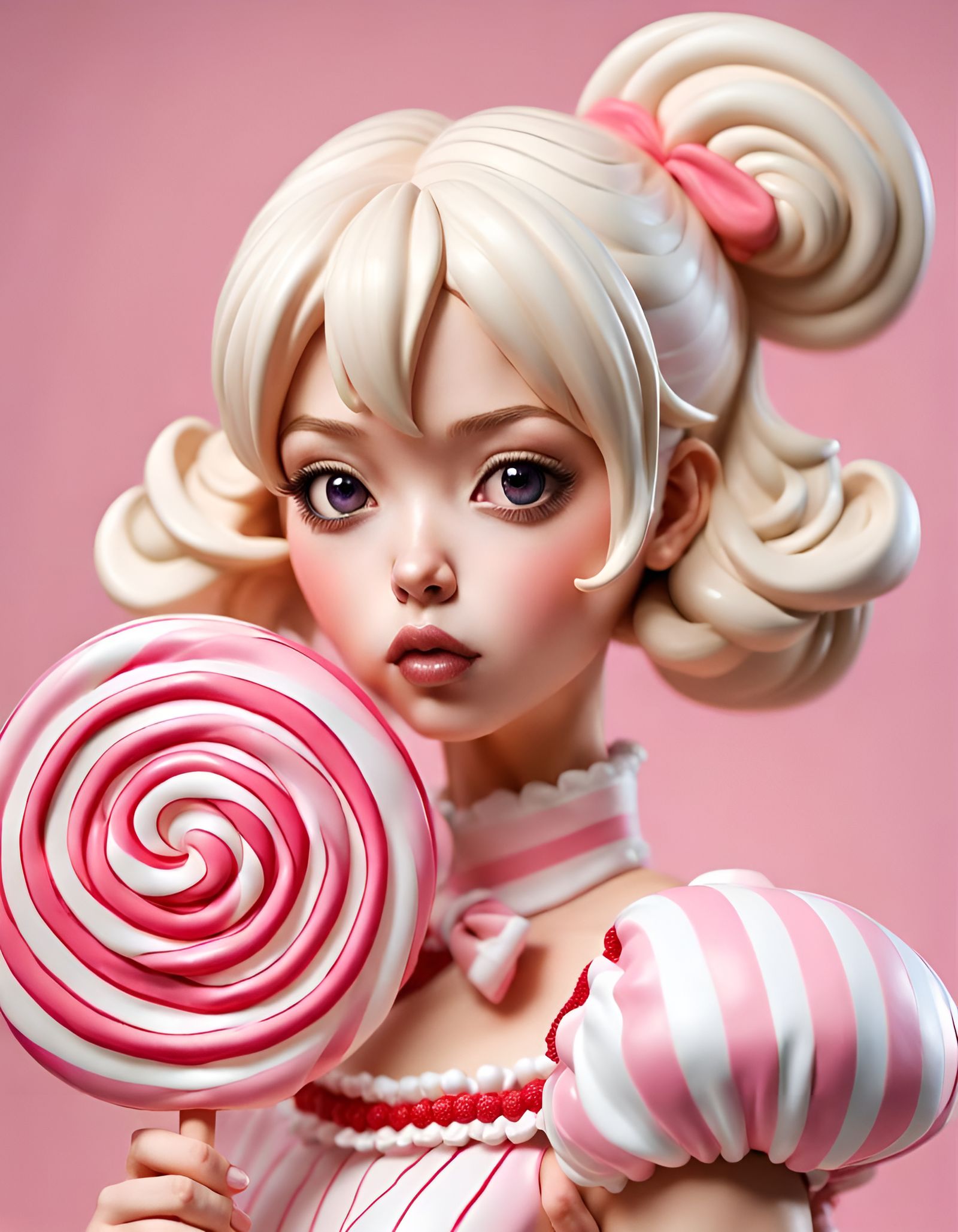 Woman with Lollipop in Realistic Art Style