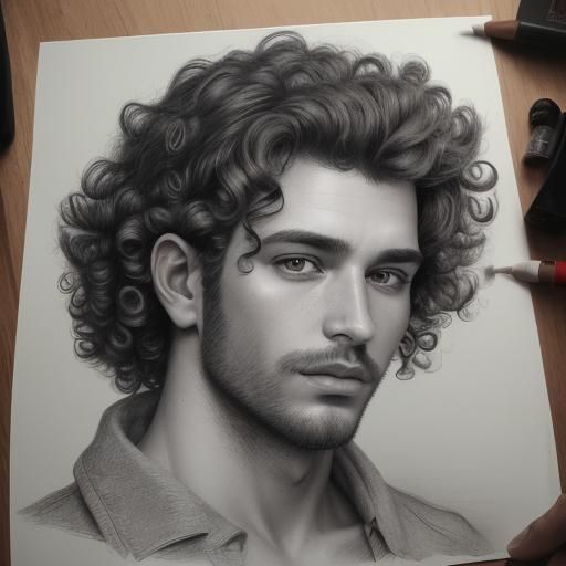 Detailed Charcoal Drawing of Handsome Man