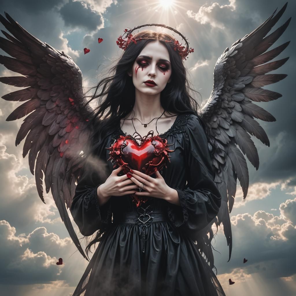 Heartbroken Goth Angel with Bleeding Heart