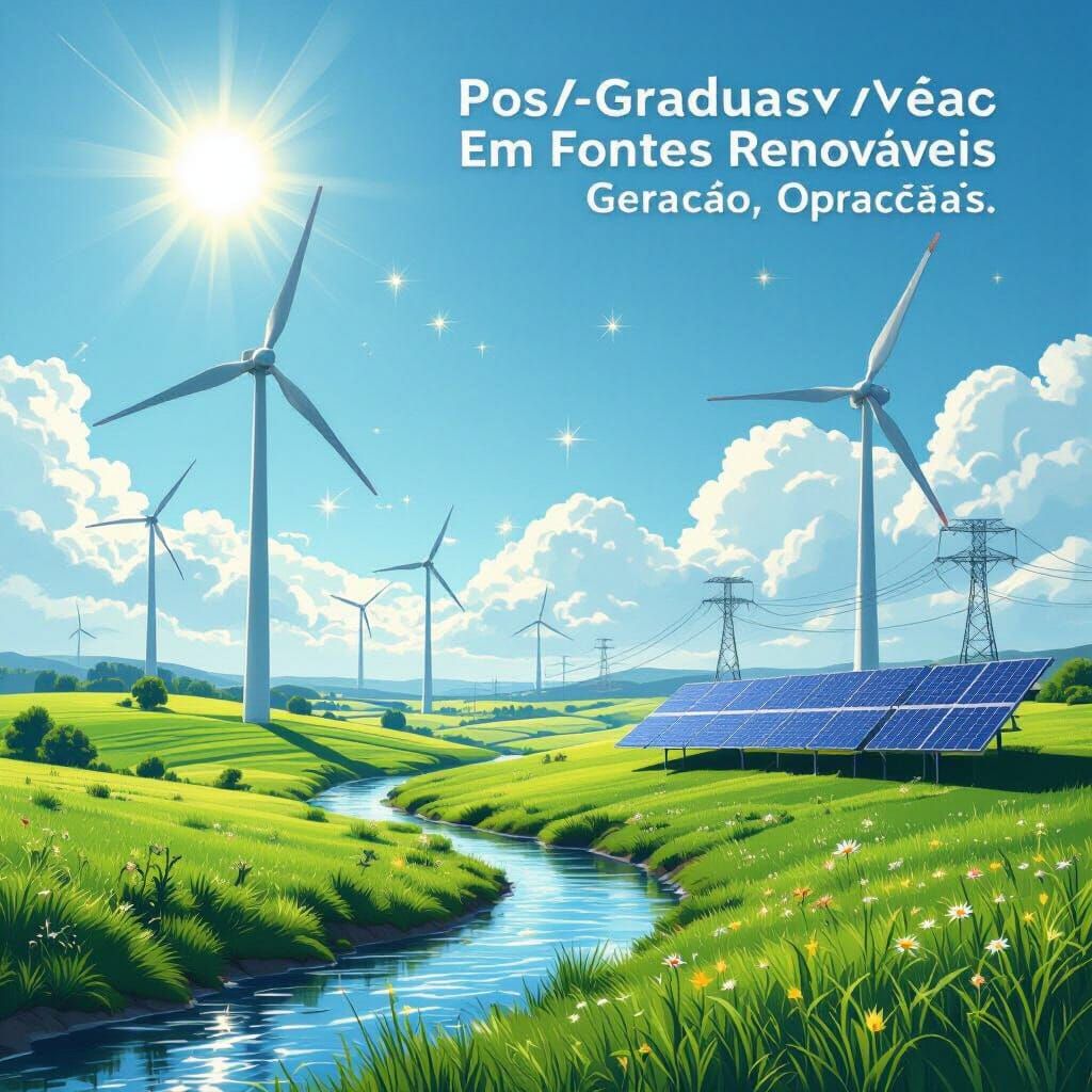 Renewable Energy Landscape with Wind Turbines and Solar Pane...