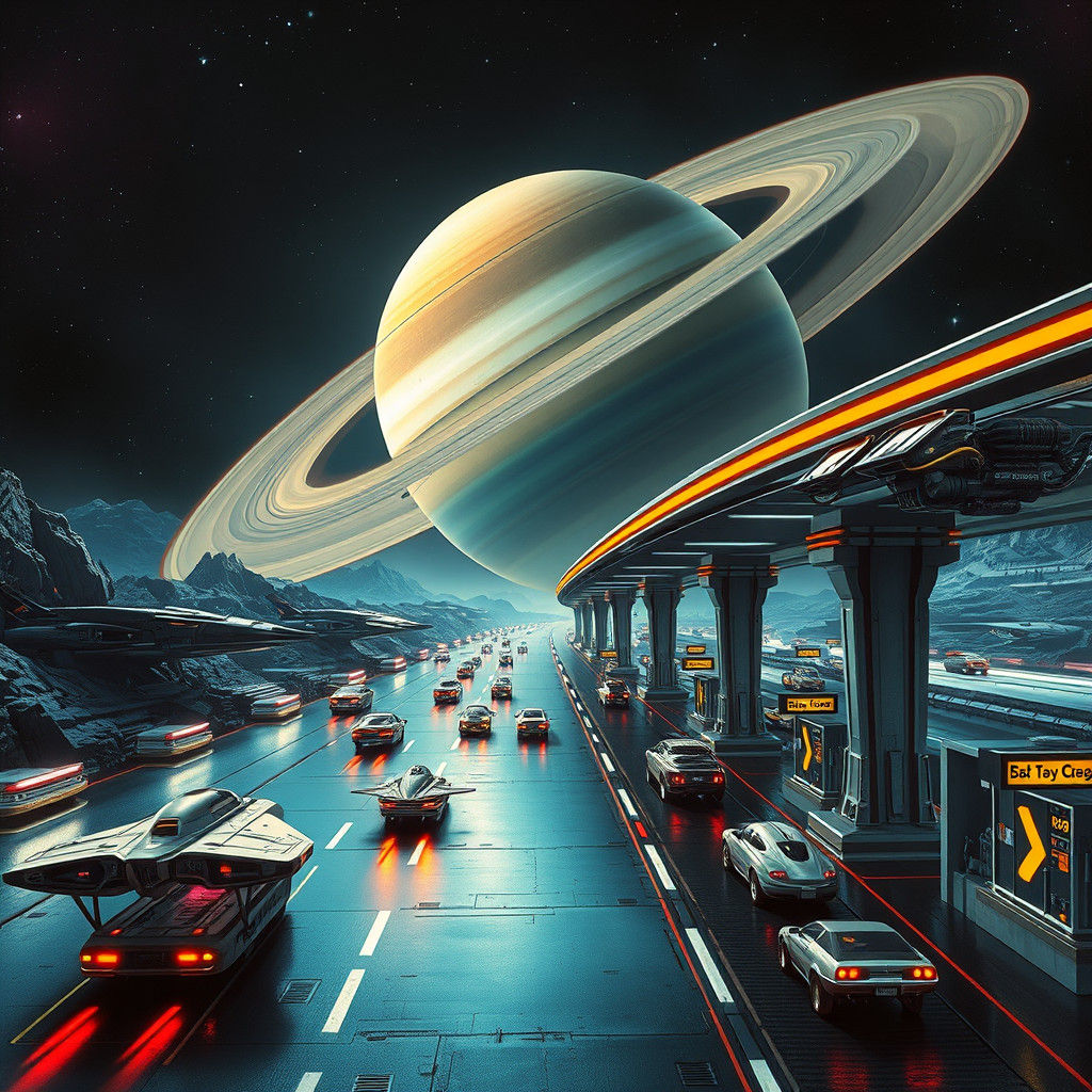 Futuristic Alien Gas Station Orbiting Saturn