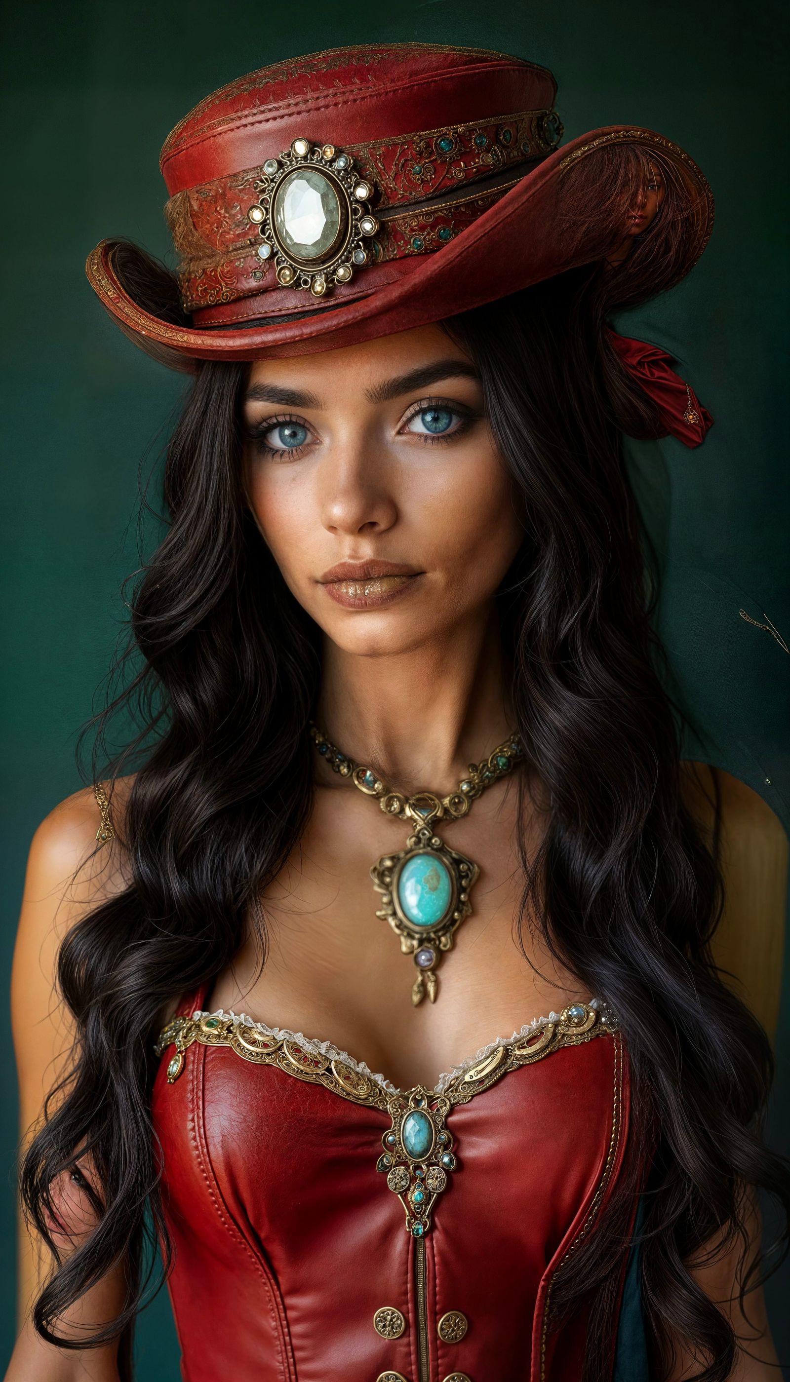 Steampunk Victorian Woman in Red Leather Portrait
