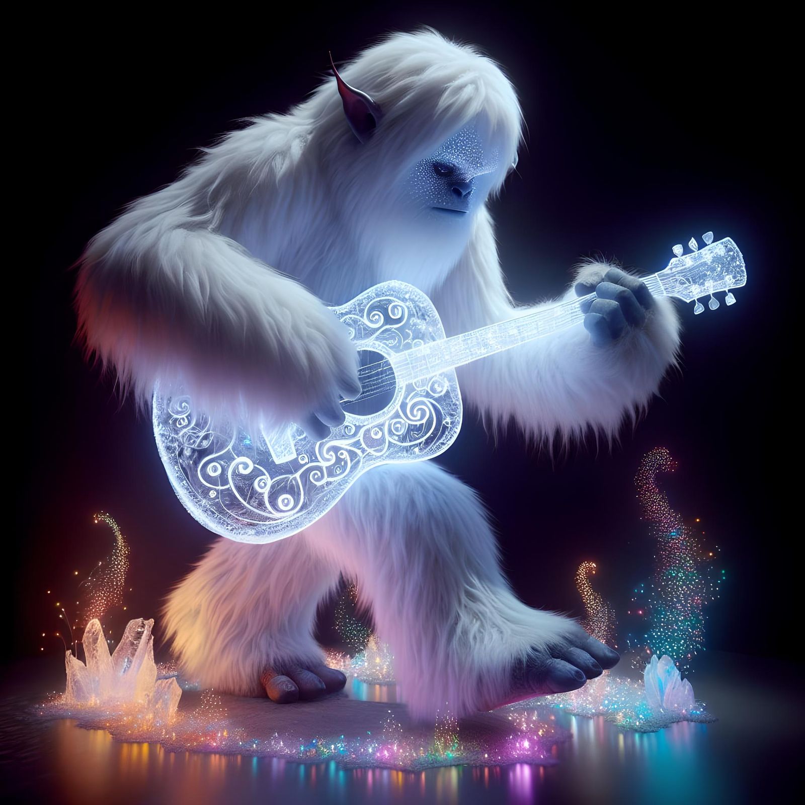 Fantasy Abominable Snowman Plays Ice Guitar