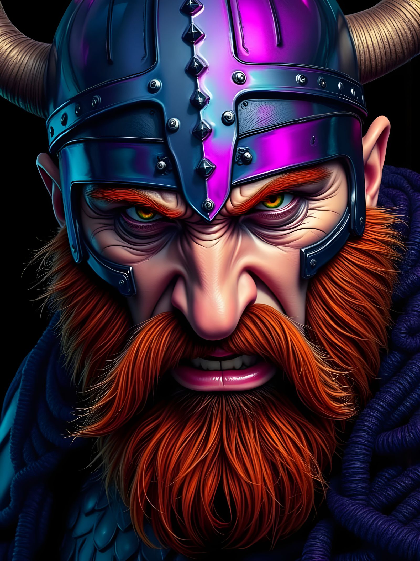 Viking Warrior Airbrush Masterpiece in Vibrant, Iridescent A...