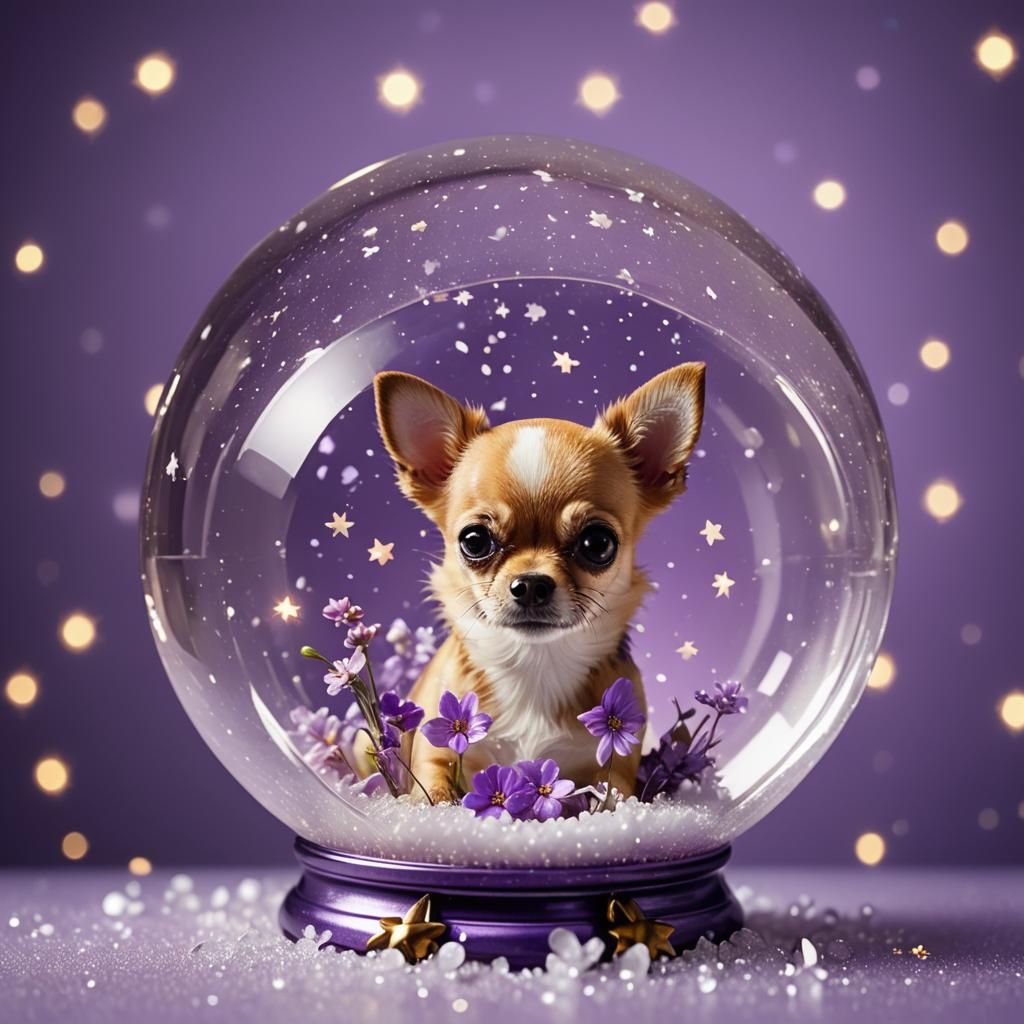 Chihuahua and Magical Snow Globe in Macro Photography