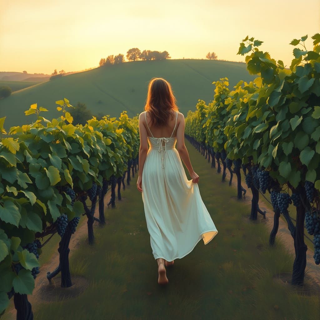 Serene Vineyard Woman in Impressionist Style