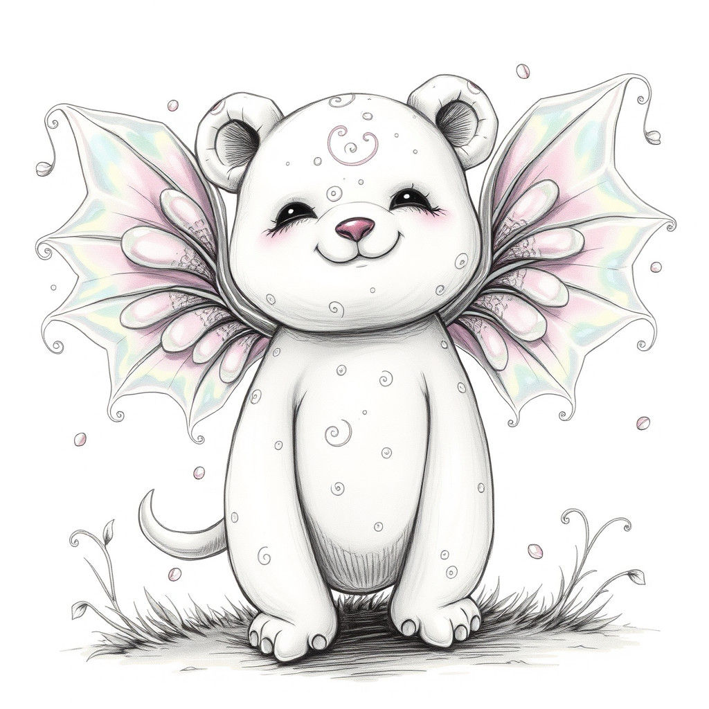 Marshmallow Bear with Gummy Wings in Charcoal Style