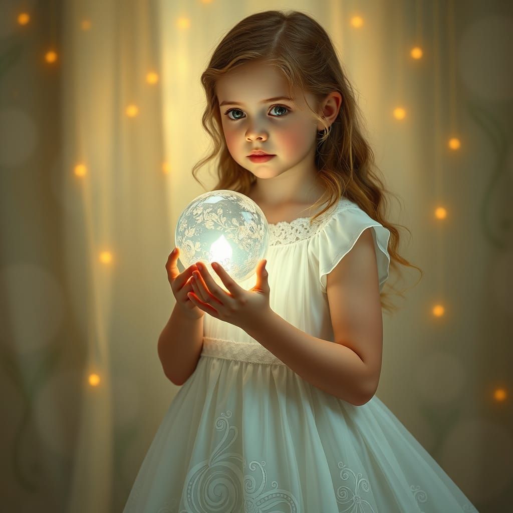Girl with Crystal Orb in Art Nouveau Style