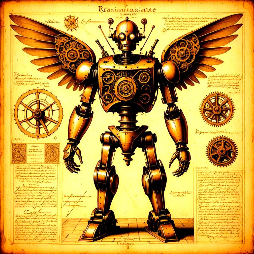 16th-Century Robot Illustration in Sepia-Toned Ink