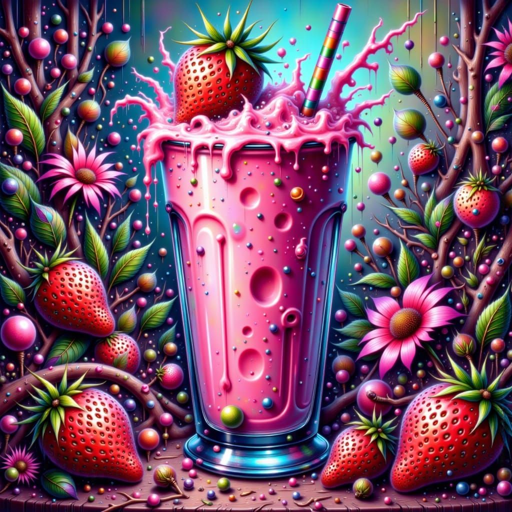 Strawberry Smoothie in Pop Surrealist Style