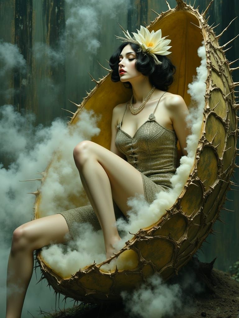 Ethereal 1920s Woman in Thorny Datura Pod
