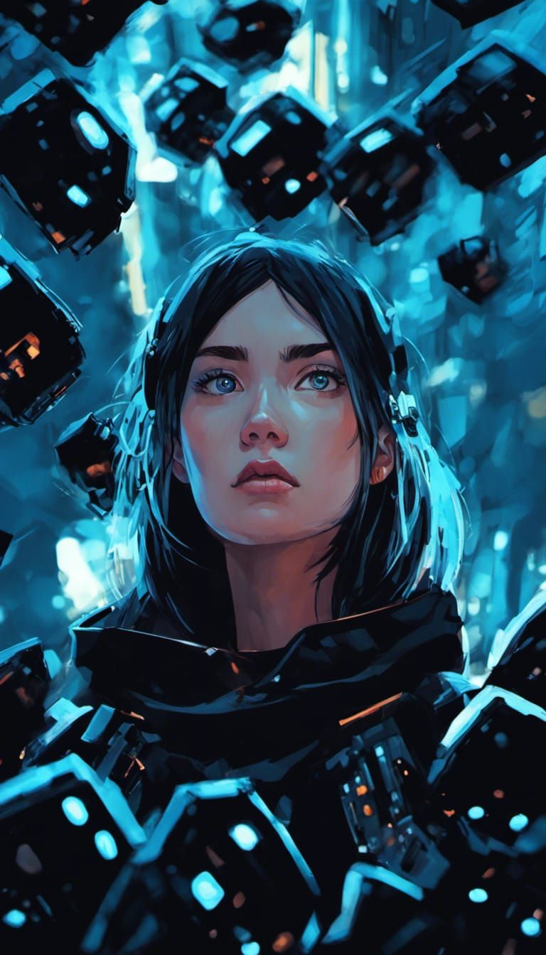 Anime Cyborg Woman Portrait in Digital Art Style