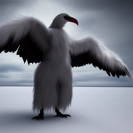Eerie White Humanoid Bird Creature in Arctic