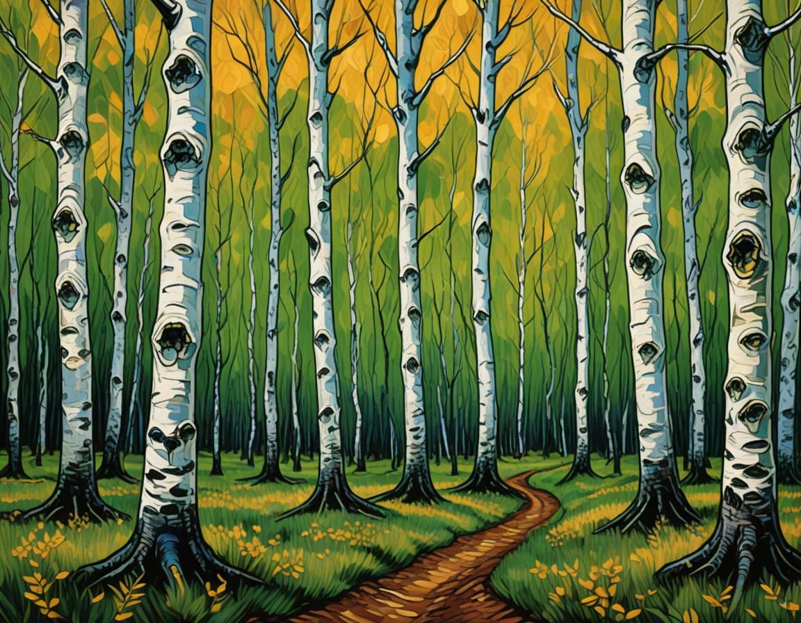 Eldritch forest birch Trees Gogh