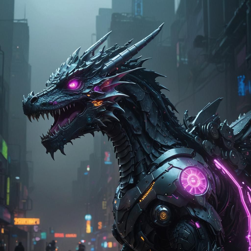 Cyberpunk Dragon in Neon Cityscape