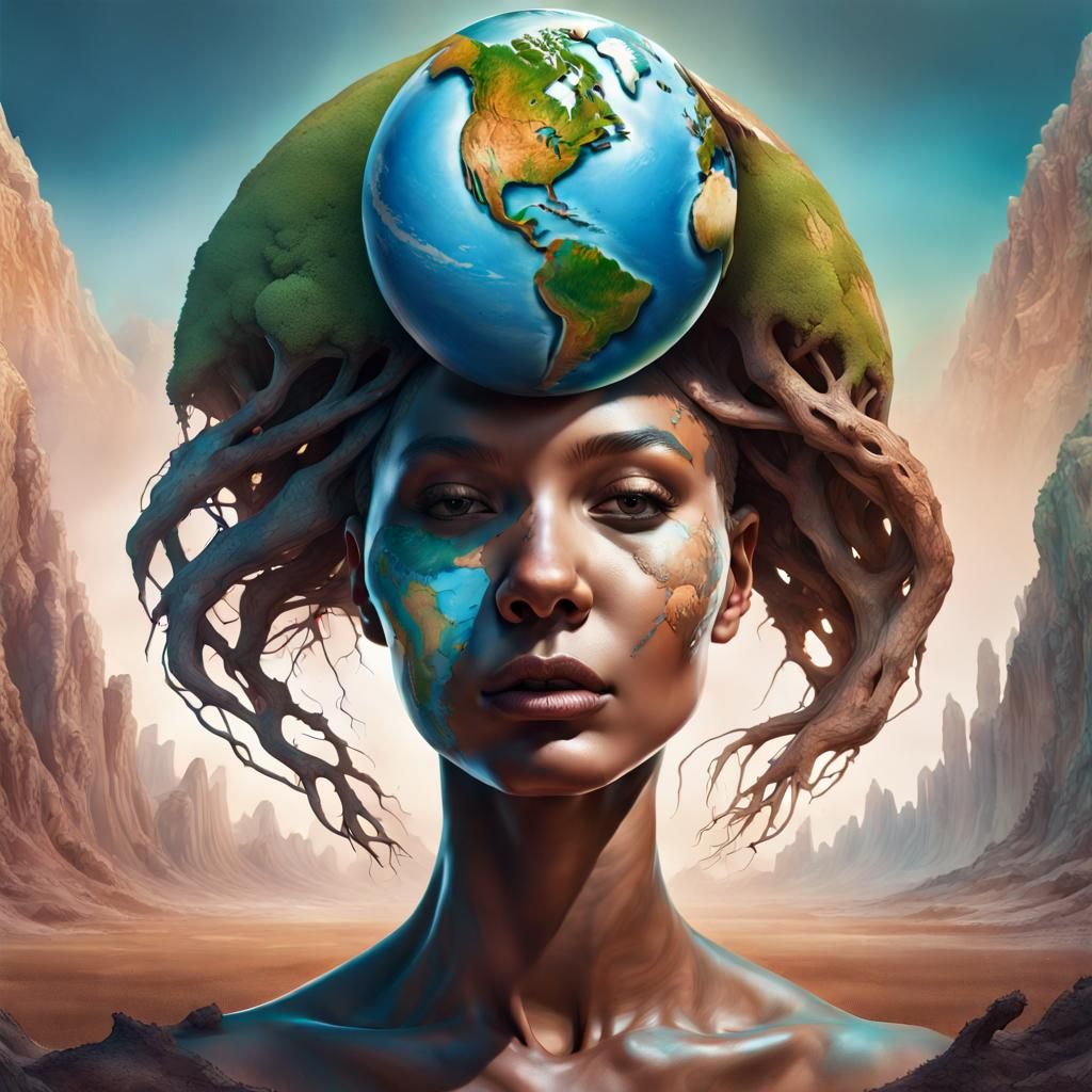 Mother Earth and Children in Wasteland Fantasy Art