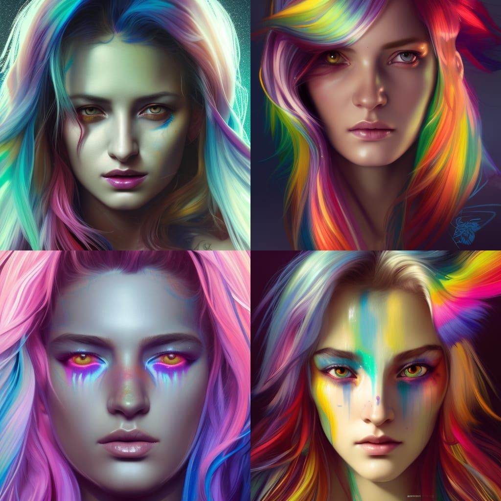 Colorful Portrait with Streaked Hair, Digital Art