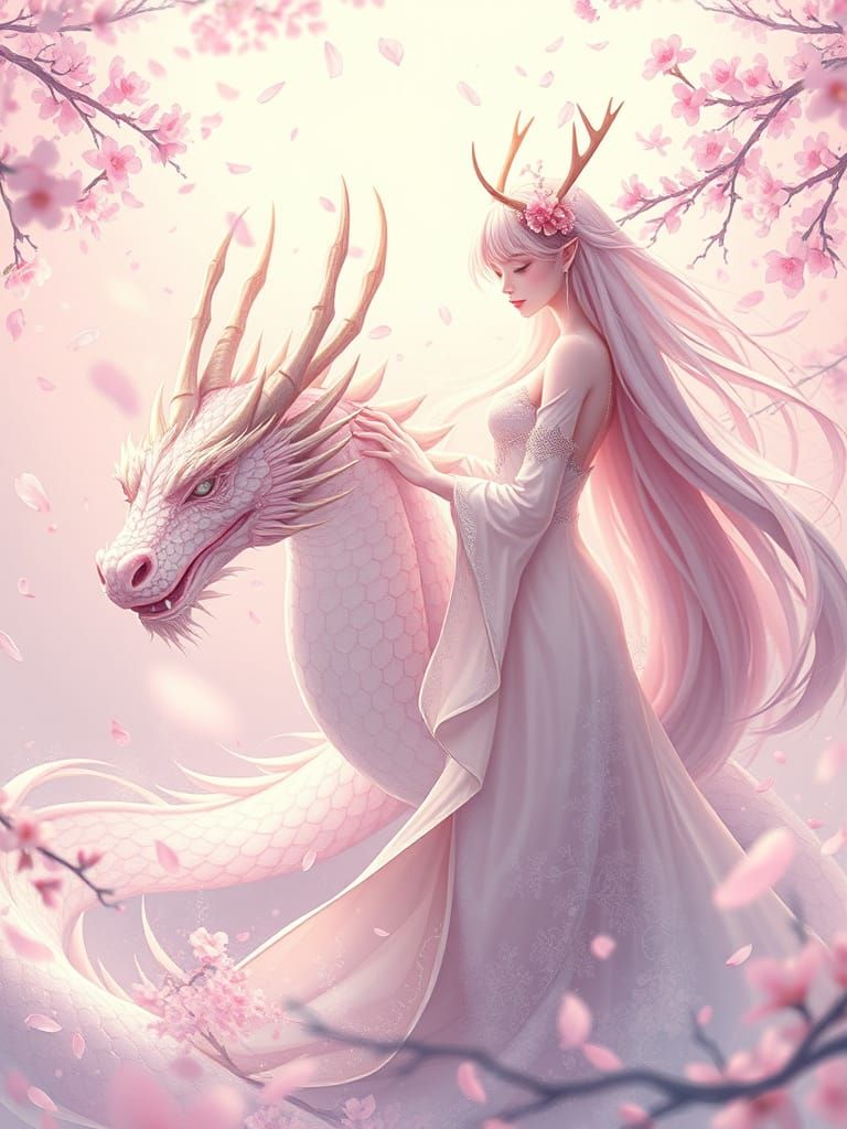 Sakura Dragon Shizuka in Dreamlike Fantasy Style