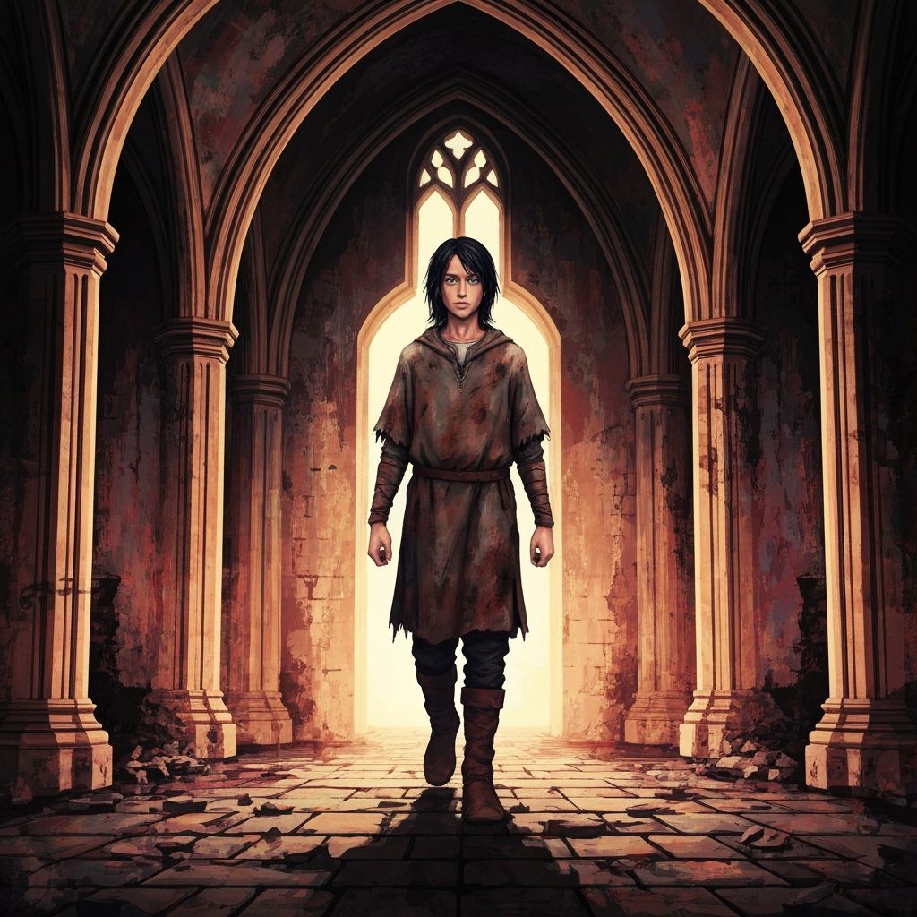 Medieval Boy in Ruined Castle, Abstract Art