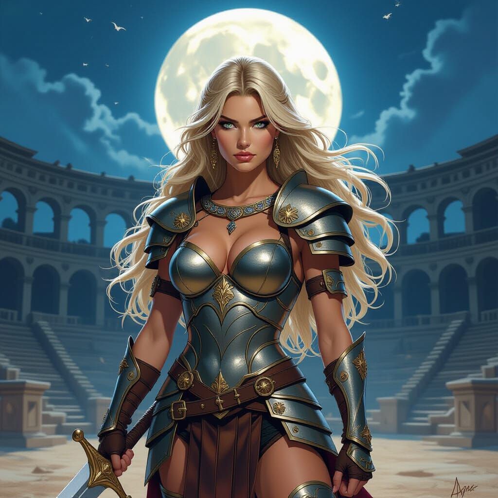Warrior Princess in a Roman Arena: Heroic Fantasy Art