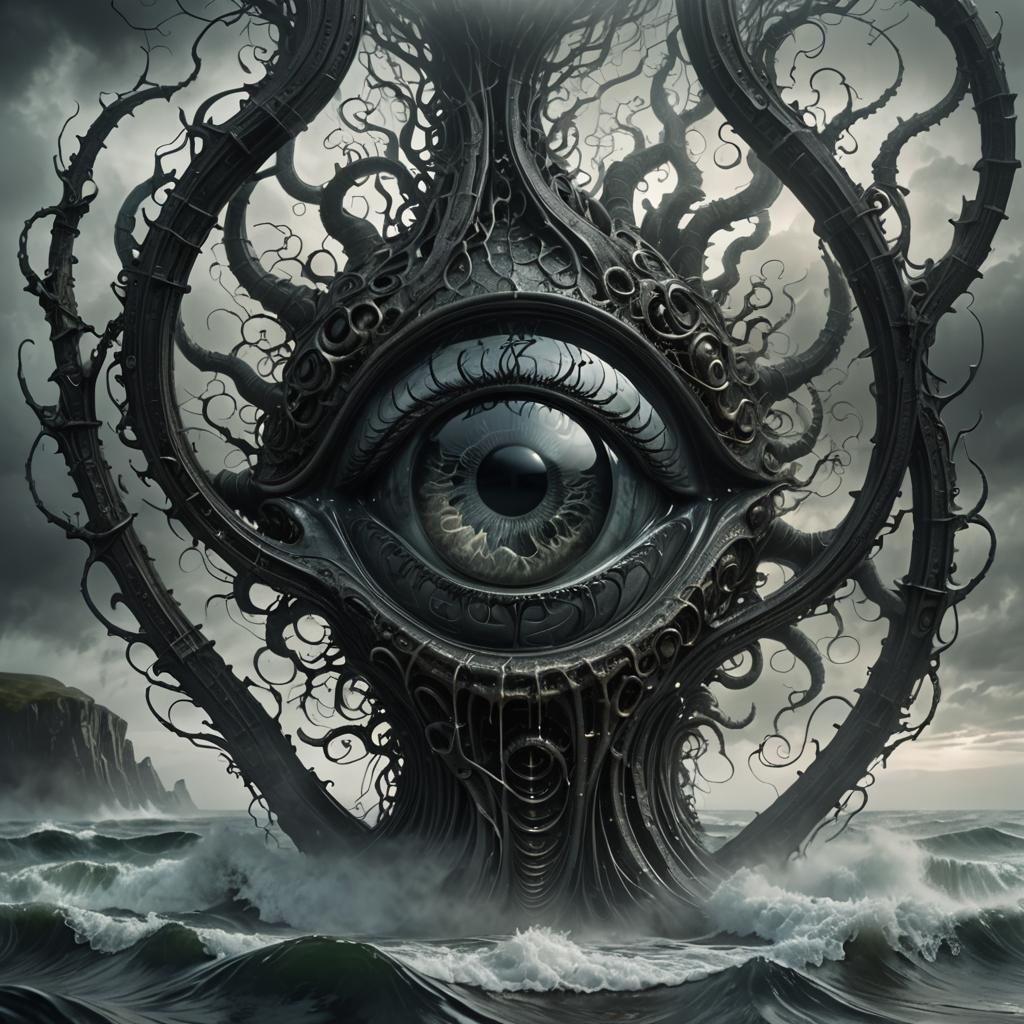 Surreal Dark Fantasy Glass Eye Brain Render