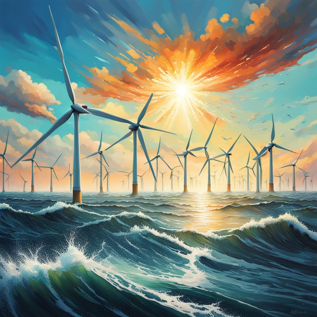 Hyperrealistic Wind Turbine Horizon in Splash Art Style